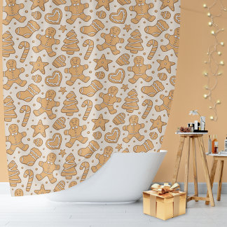 Gingerbread Man Cookies Neutral Christmas Beige Shower Curtain
