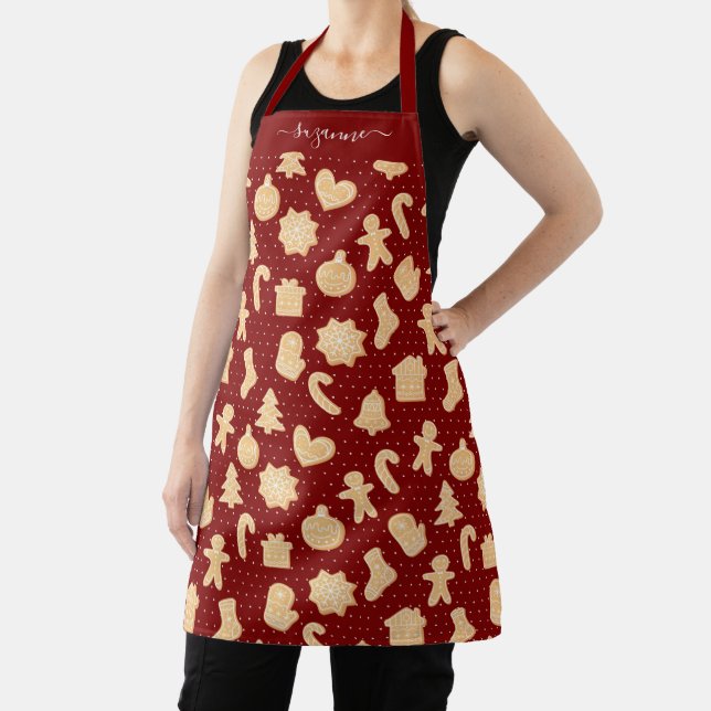 Gingerbread Man Cookies on Red White Dots Pattern Apron (Insitu)