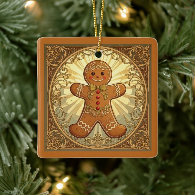 Gingerbread Man Cookies Vintage-Style Ceramic Ornament (Tree)