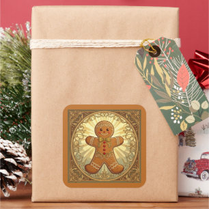 Gingerbread Man Cookies Vintage-Style Square Sticker