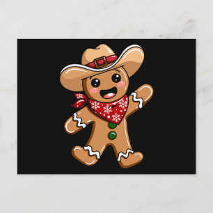 Gingerbread Man Cowboy Hat Bandanna Christmas Xmas Holiday Postcard