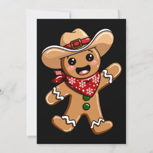 Gingerbread Man Cowboy Hat Bandanna Christmas Xmas Invitation