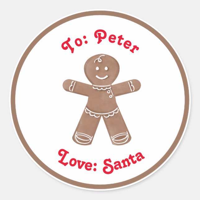 Gingerbread Man Custom Gift Tag Sticker (Front)