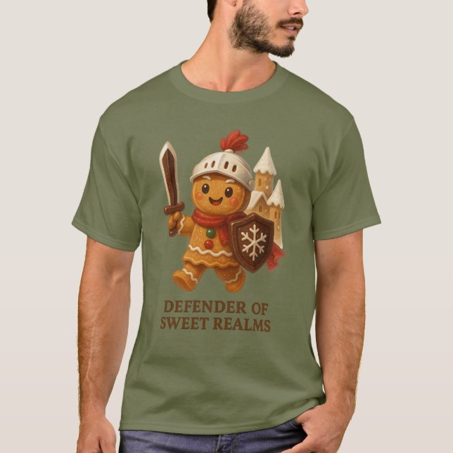 Gingerbread Man - Defender of the Realm Christmas  T-Shirt (Front)