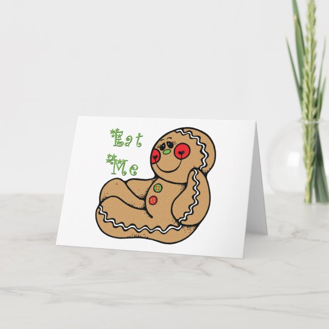 GingerBread Man Eat Me Funny Christmas Holiday Card (Front)