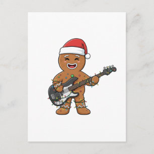 Gingerbread Man Electric Guitar Rock Funny Holiday Postcard