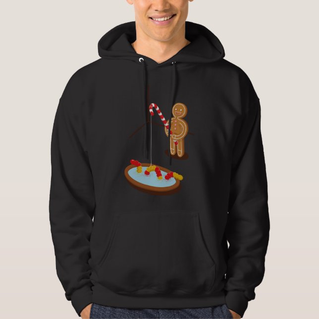 Gingerbread Man Fishing With A Gummy Worm Hoodie (Front)