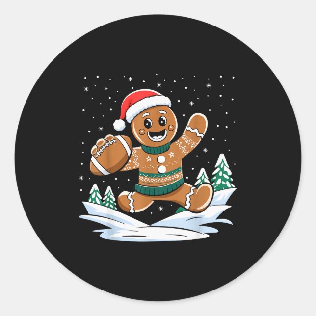 Gingerbread Man Football Ugly Christmas Pajamas Co Classic Round Sticker (Front)