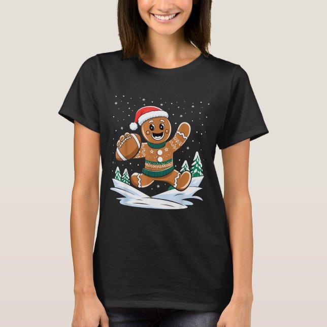 Gingerbread Man Football Ugly Christmas Pajamas Co T-Shirt (Front)