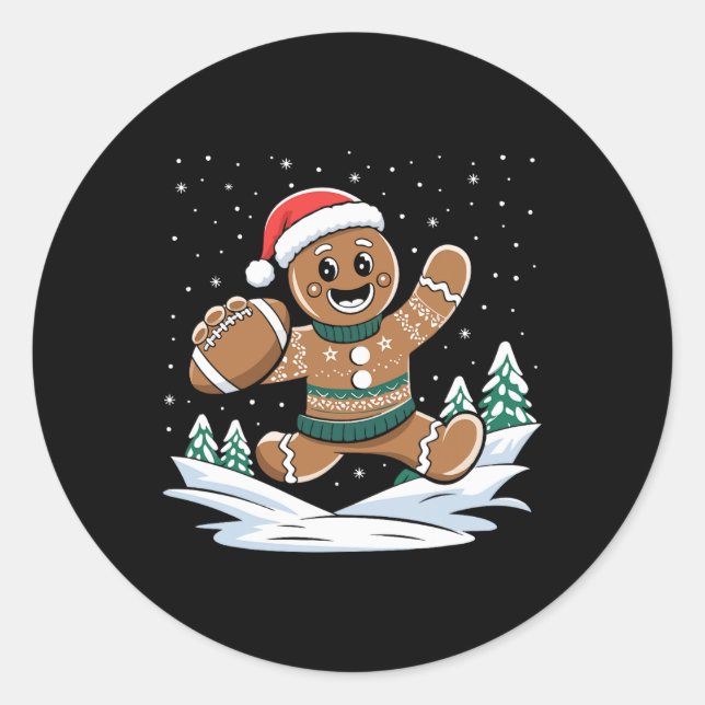 Gingerbread Man Football Ugly Christmas Pyjamas Co Classic Round Sticker (Front)