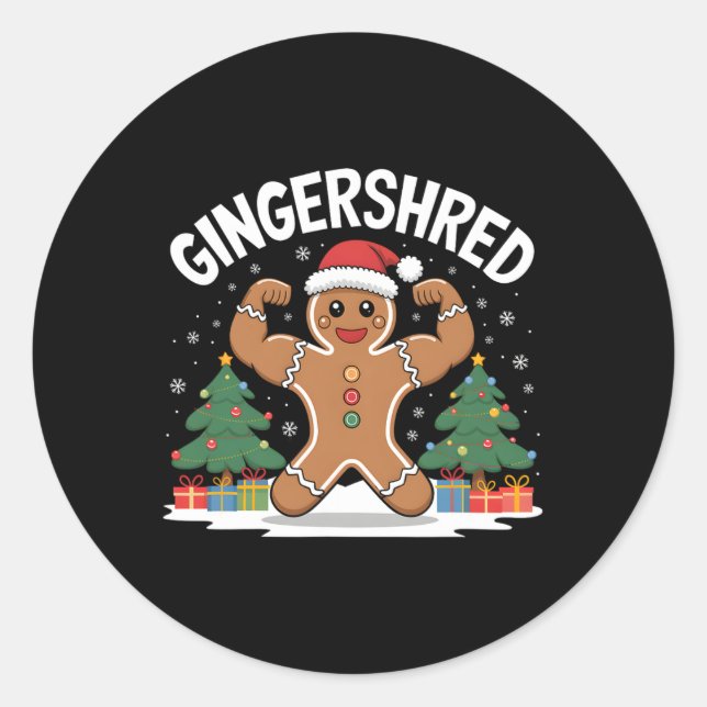 Gingerbread Man Gingershred Funny Gym Workout Chri Classic Round Sticker (Front)