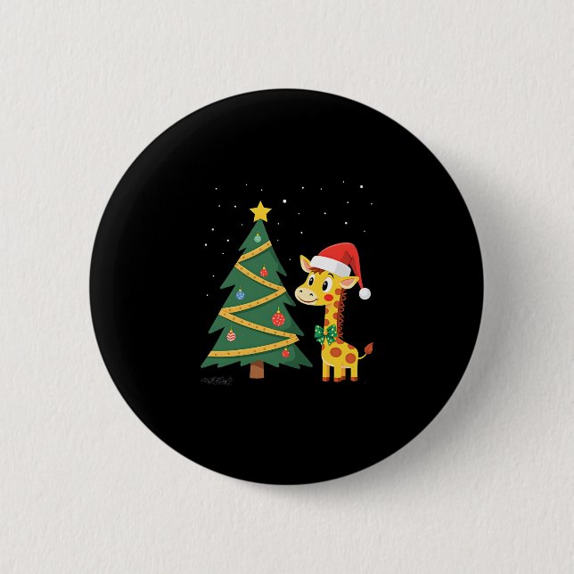 Gingerbread Man Giraffe Santa Hat Christmas Tree T 6 Cm Round Badge (Front)