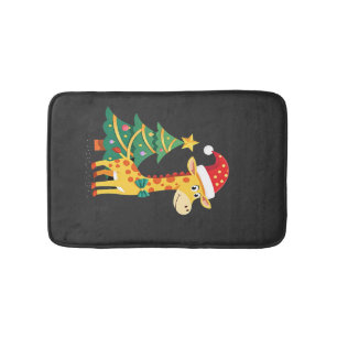 Gingerbread Man Giraffe Santa Hat Christmas Tree T Bath Mat