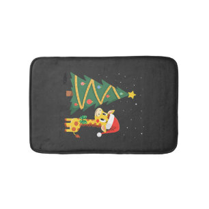 Gingerbread Man Giraffe Santa Hat Christmas Tree T Bath Mat
