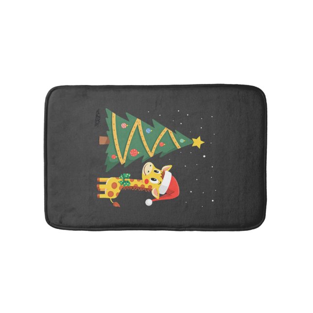 Gingerbread Man Giraffe Santa Hat Christmas Tree T Bath Mat (Front)