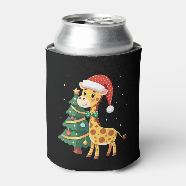 Gingerbread Man Giraffe Santa Hat Christmas Tree T Can Cooler (Can Front)