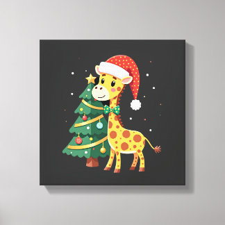 Gingerbread Man Giraffe Santa Hat Christmas Tree T Canvas Print