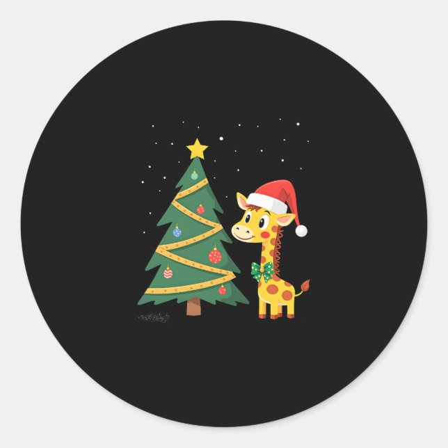 Gingerbread Man Giraffe Santa Hat Christmas Tree T Classic Round Sticker (Front)