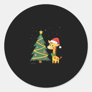 Gingerbread Man Giraffe Santa Hat Christmas Tree T Classic Round Sticker