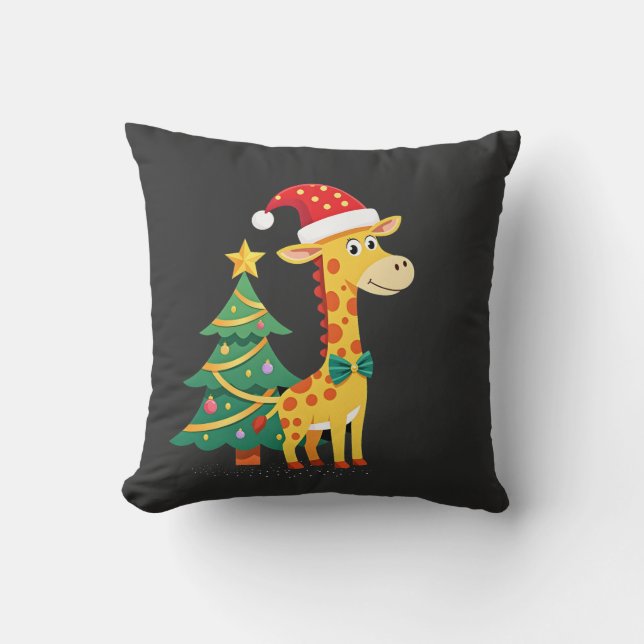 Gingerbread Man Giraffe Santa Hat Christmas Tree T Cushion (Front)