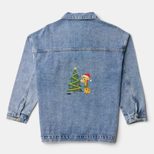 Gingerbread Man Giraffe Santa Hat Christmas Tree T Denim Jacket