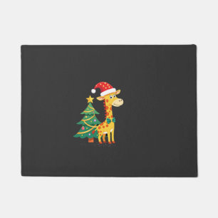 Gingerbread Man Giraffe Santa Hat Christmas Tree T Doormat