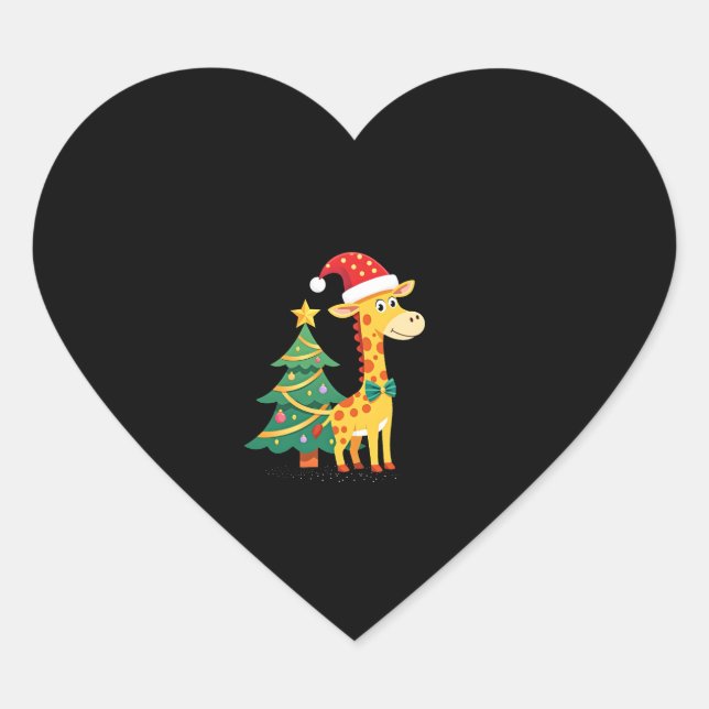 Gingerbread Man Giraffe Santa Hat Christmas Tree T Heart Sticker (Front)