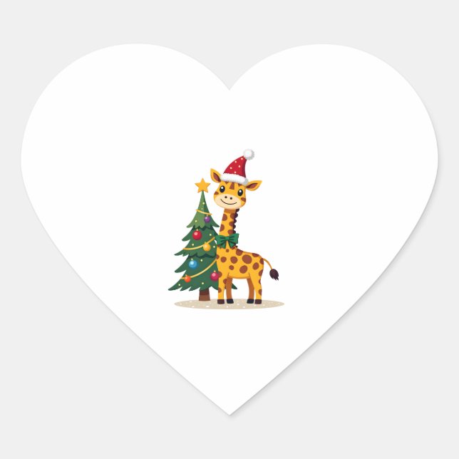 Gingerbread Man Giraffe Santa Hat Christmas Tree T Heart Sticker (Front)