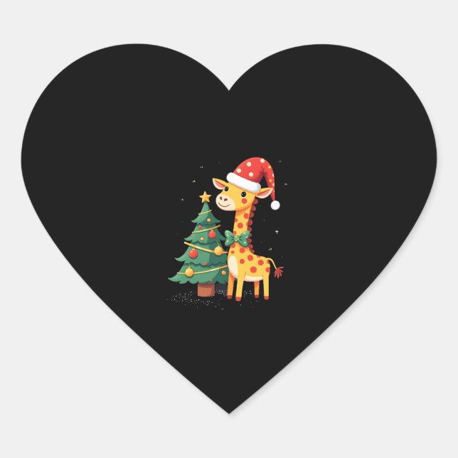 Gingerbread Man Giraffe Santa Hat Christmas Tree T Heart Sticker (Front)