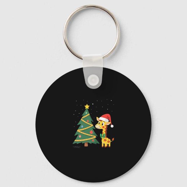 Gingerbread Man Giraffe Santa Hat Christmas Tree T Key Ring (Front)
