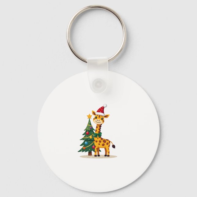 Gingerbread Man Giraffe Santa Hat Christmas Tree T Key Ring (Front)