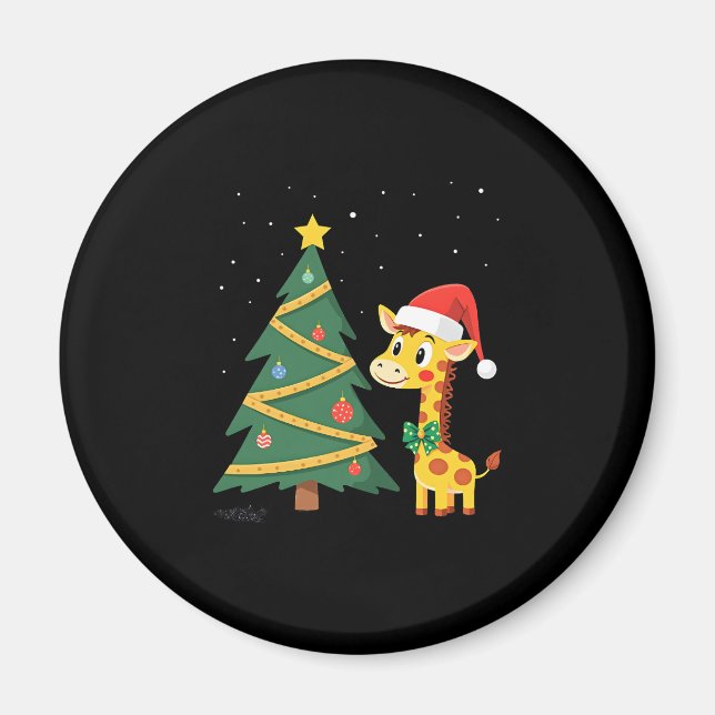 Gingerbread Man Giraffe Santa Hat Christmas Tree T Magnet (Front)