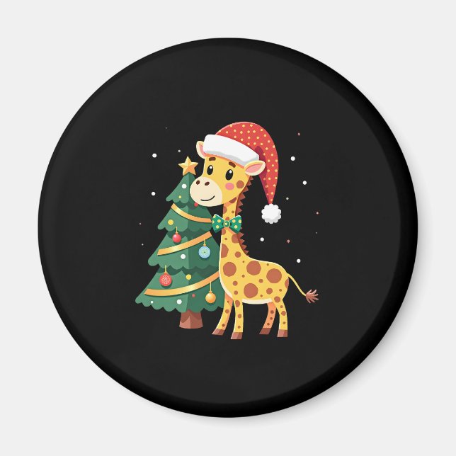 Gingerbread Man Giraffe Santa Hat Christmas Tree T Magnet (Front)