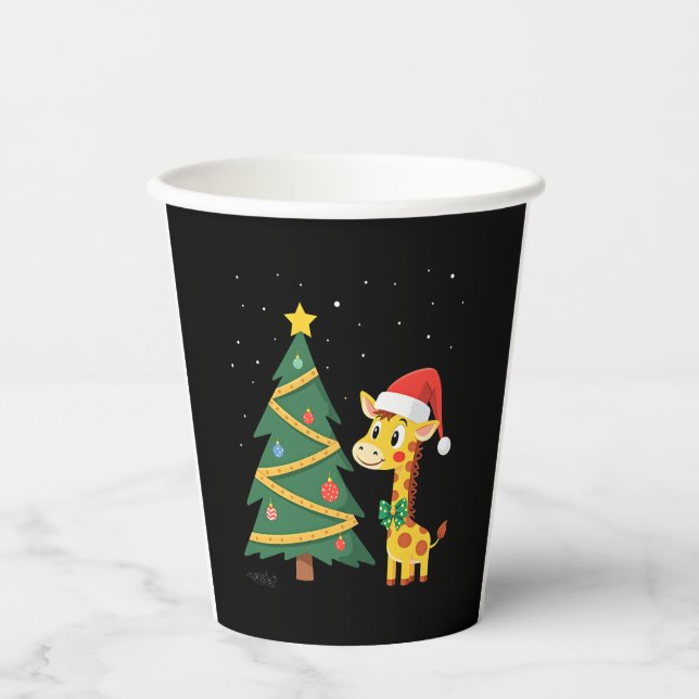Gingerbread Man Giraffe Santa Hat Christmas Tree T Paper Cups (Front)