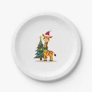 Gingerbread Man Giraffe Santa Hat Christmas Tree T Paper Plate