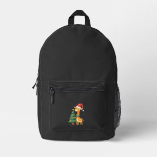 Gingerbread Man Giraffe Santa Hat Christmas Tree T Printed Backpack