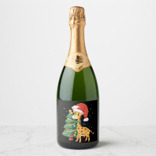 Gingerbread Man Giraffe Santa Hat Christmas Tree T Sparkling Wine Label