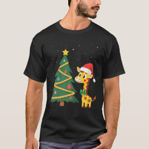 Gingerbread Man Giraffe Santa Hat Christmas Tree T T-Shirt