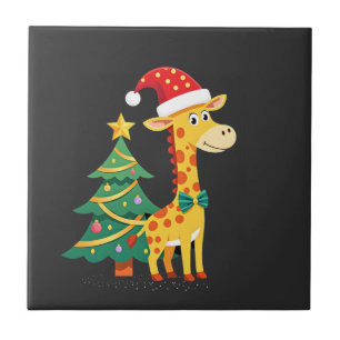 Gingerbread Man Giraffe Santa Hat Christmas Tree T Tile