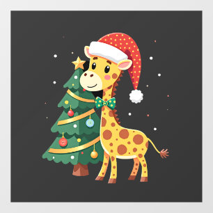 Gingerbread Man Giraffe Santa Hat Christmas Tree T Window Cling