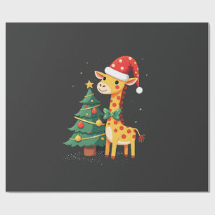 Gingerbread Man Giraffe Santa Hat Christmas Tree T Wrapping Paper