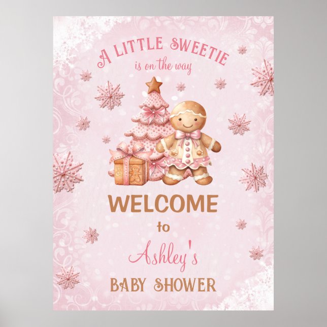 Gingerbread Man Girl Christmas Baby Shower Poster (Front)