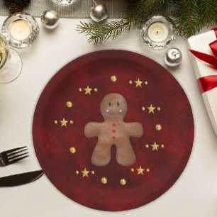 Gingerbread Man Gold Christmas Decorations Paper Plate