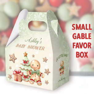 Gingerbread Man Green Christmas Baby Shower Gable Favour Box