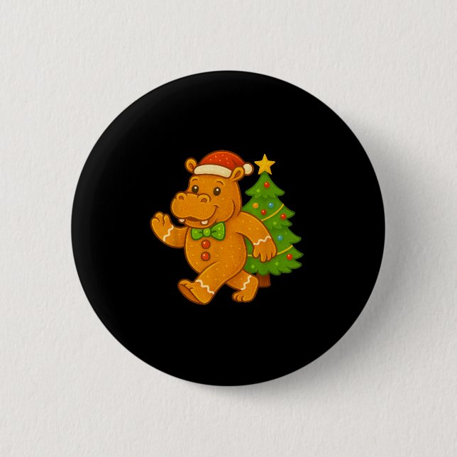 Gingerbread Man Hip Santa Hat Hiptamus Christmas T 6 Cm Round Badge (Front)