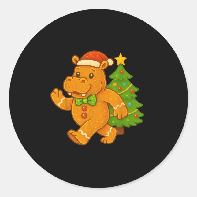 Gingerbread Man Hip Santa Hat Hiptamus Christmas T Classic Round Sticker (Front)