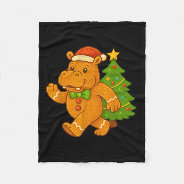 Gingerbread Man Hip Santa Hat Hiptamus Christmas T Fleece Blanket (Front)