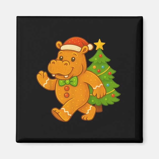 Gingerbread Man Hip Santa Hat Hiptamus Christmas T Magnet (Front)