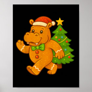 Gingerbread Man Hip Santa Hat Hiptamus Christmas T Poster