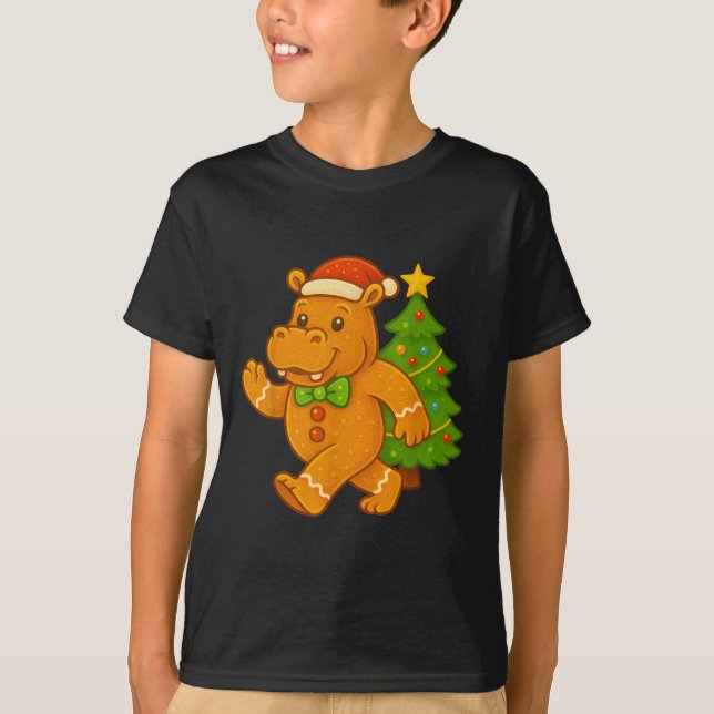 Gingerbread Man Hip Santa Hat Hiptamus Christmas T T-Shirt (Front)